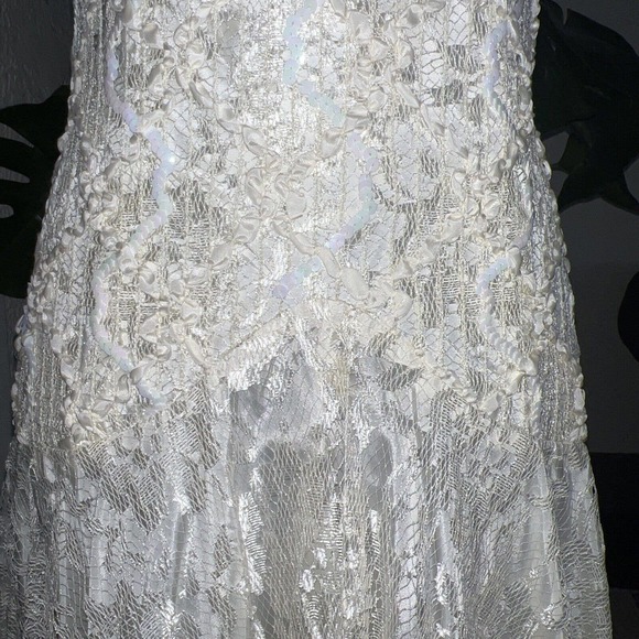 Vintage Ivory Ceam Lace Sequin Party Dress drop waist Sz 4 Bride shuet young - Picture 8 of 9